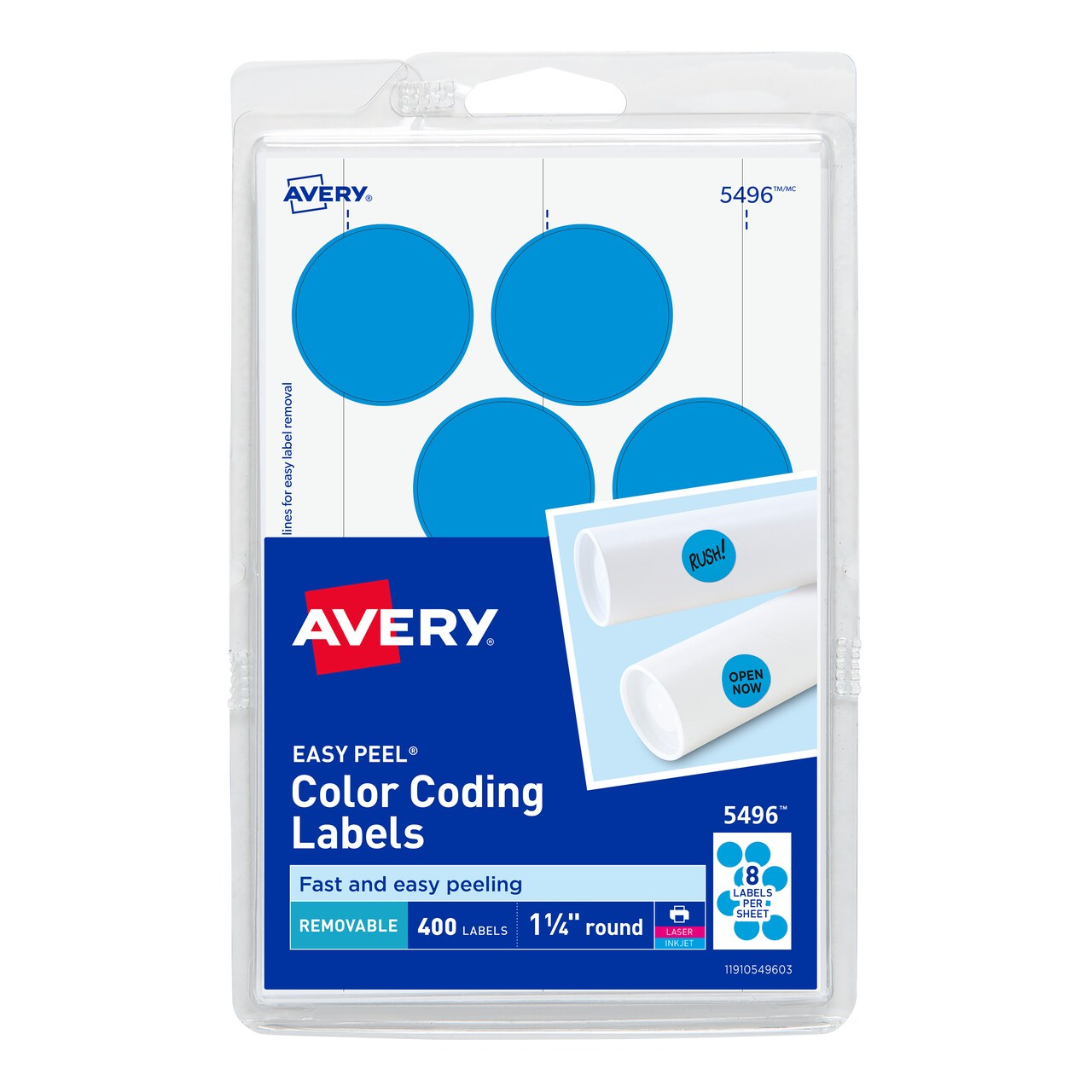 Avery Printable Color-Coding Labels, Removable Adhesive, 1-1/4" Round, Light Blue, 400 Labels (5496)